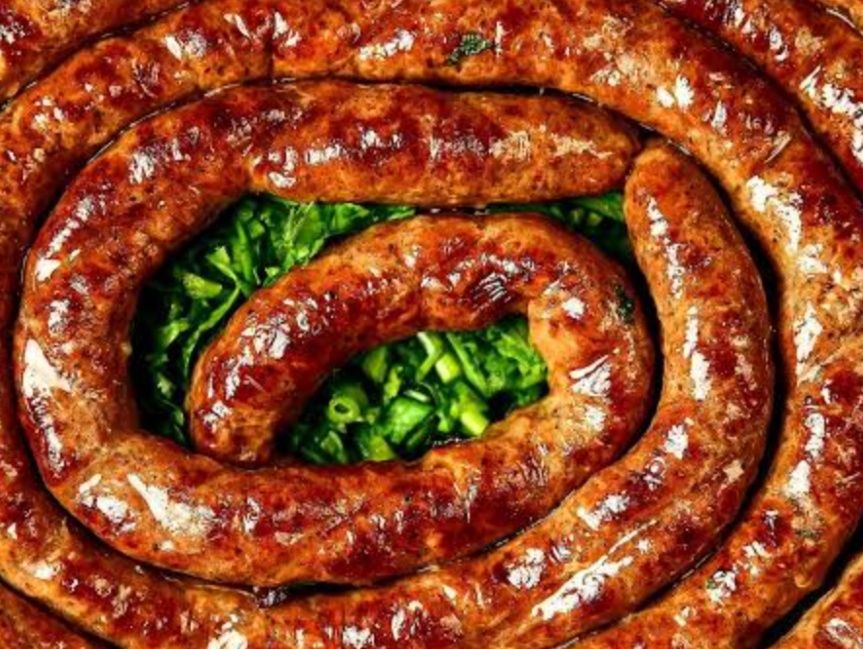Half a kilo of lamb sausage grilled over charcoal