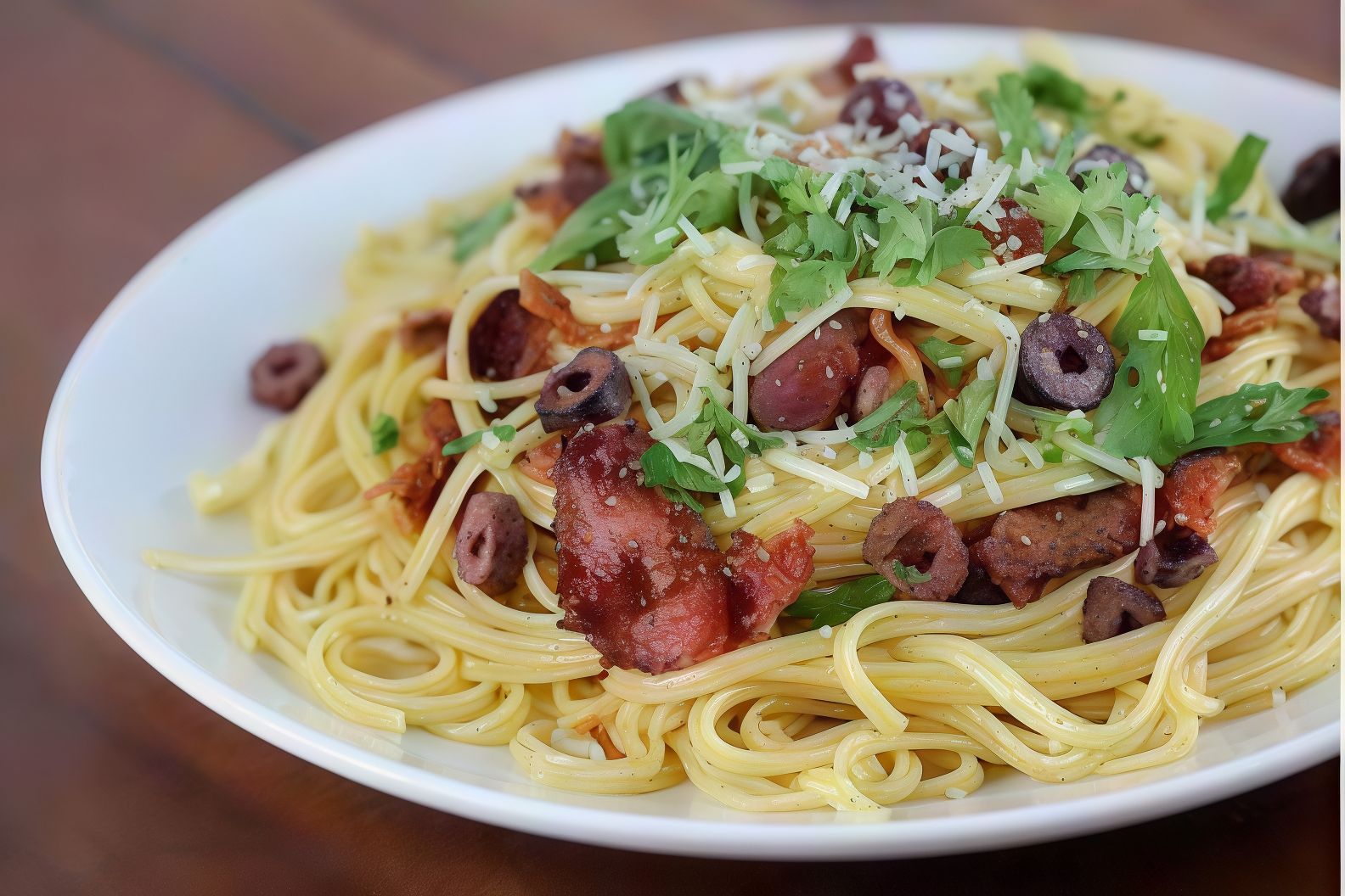 Spaghetti Pasta With Pastrami