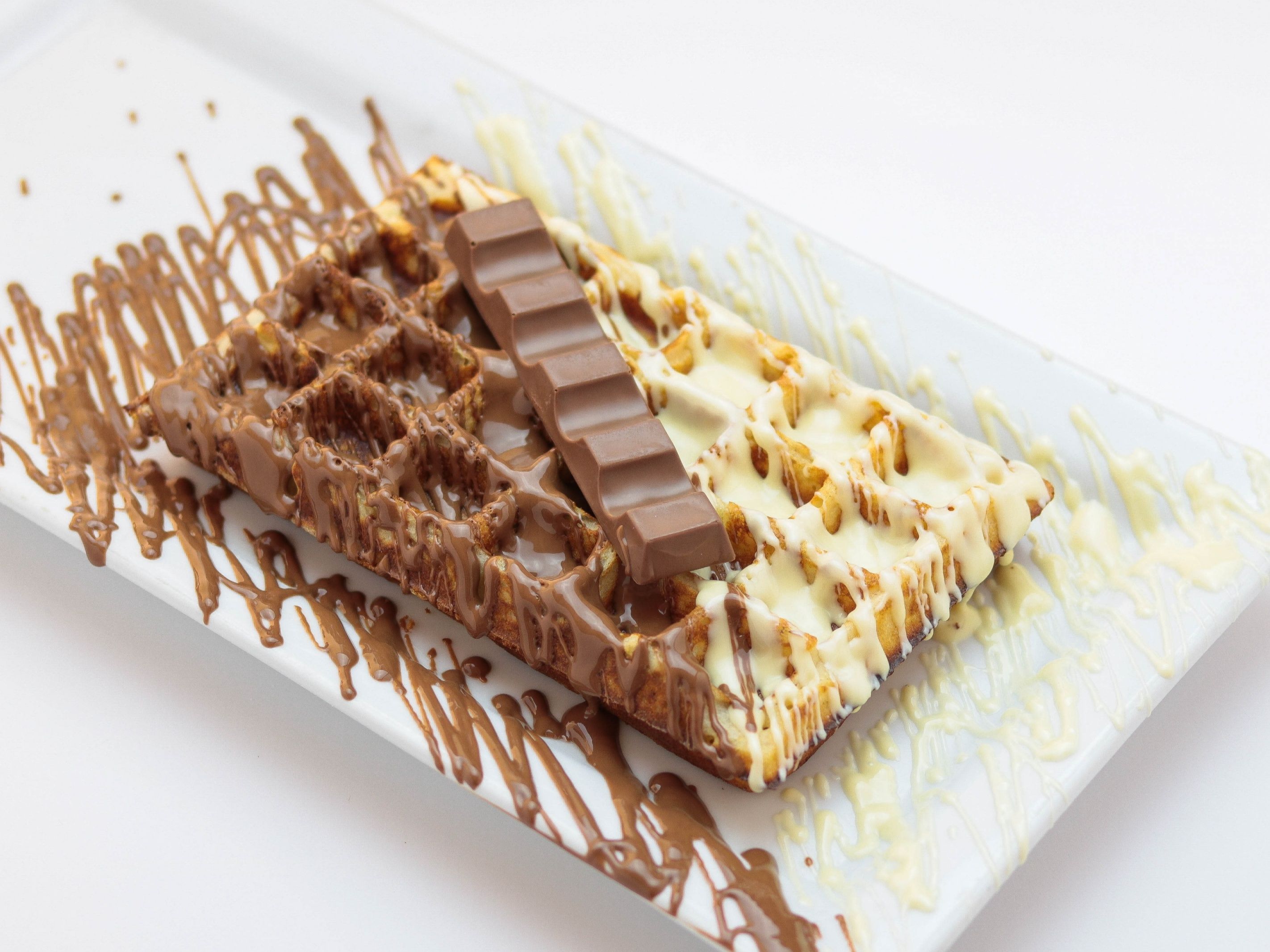 Day and night waffle with white and dark chocolate
