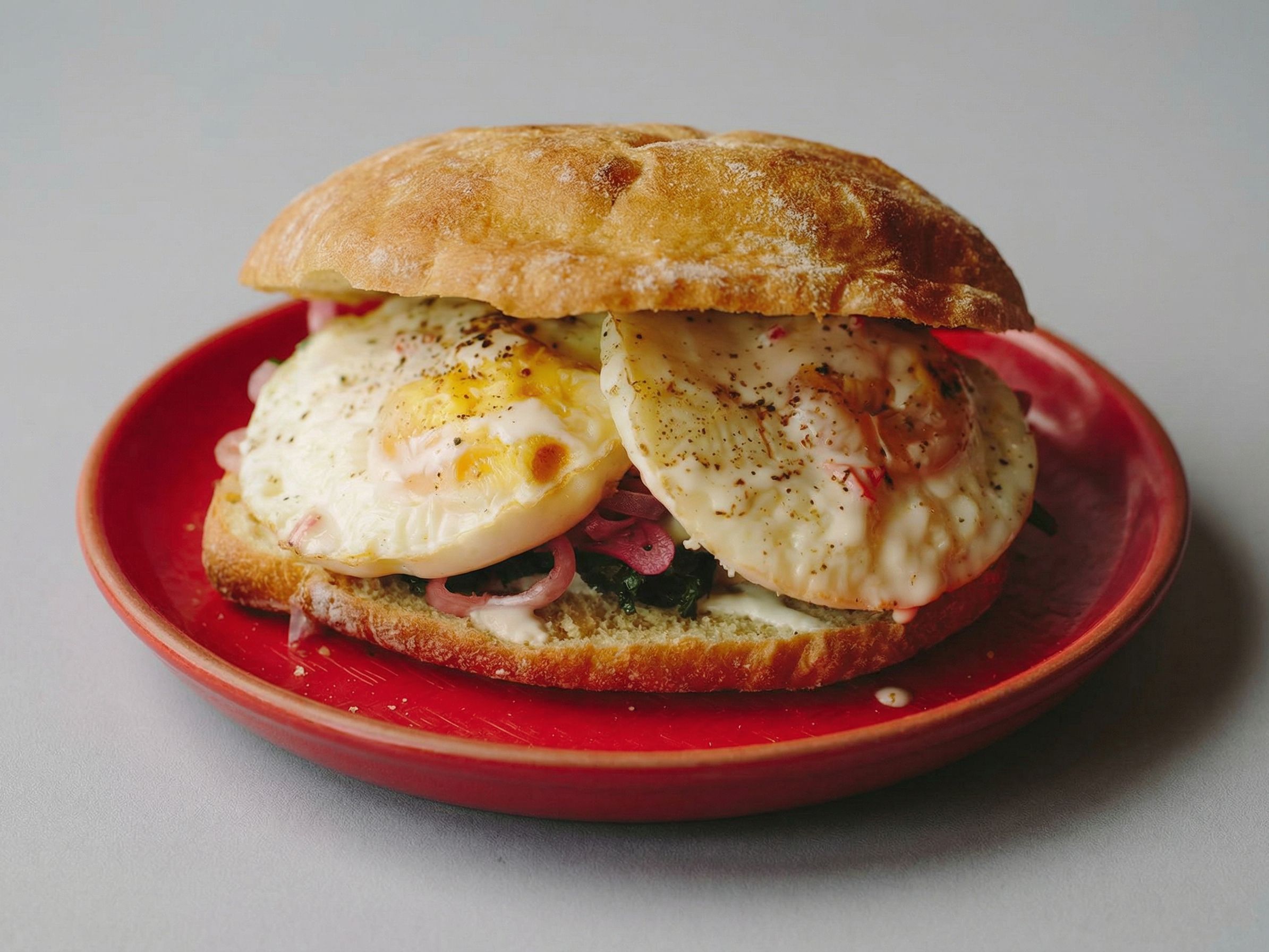 Omelette Eggs With Oriental Sausage Sandwich