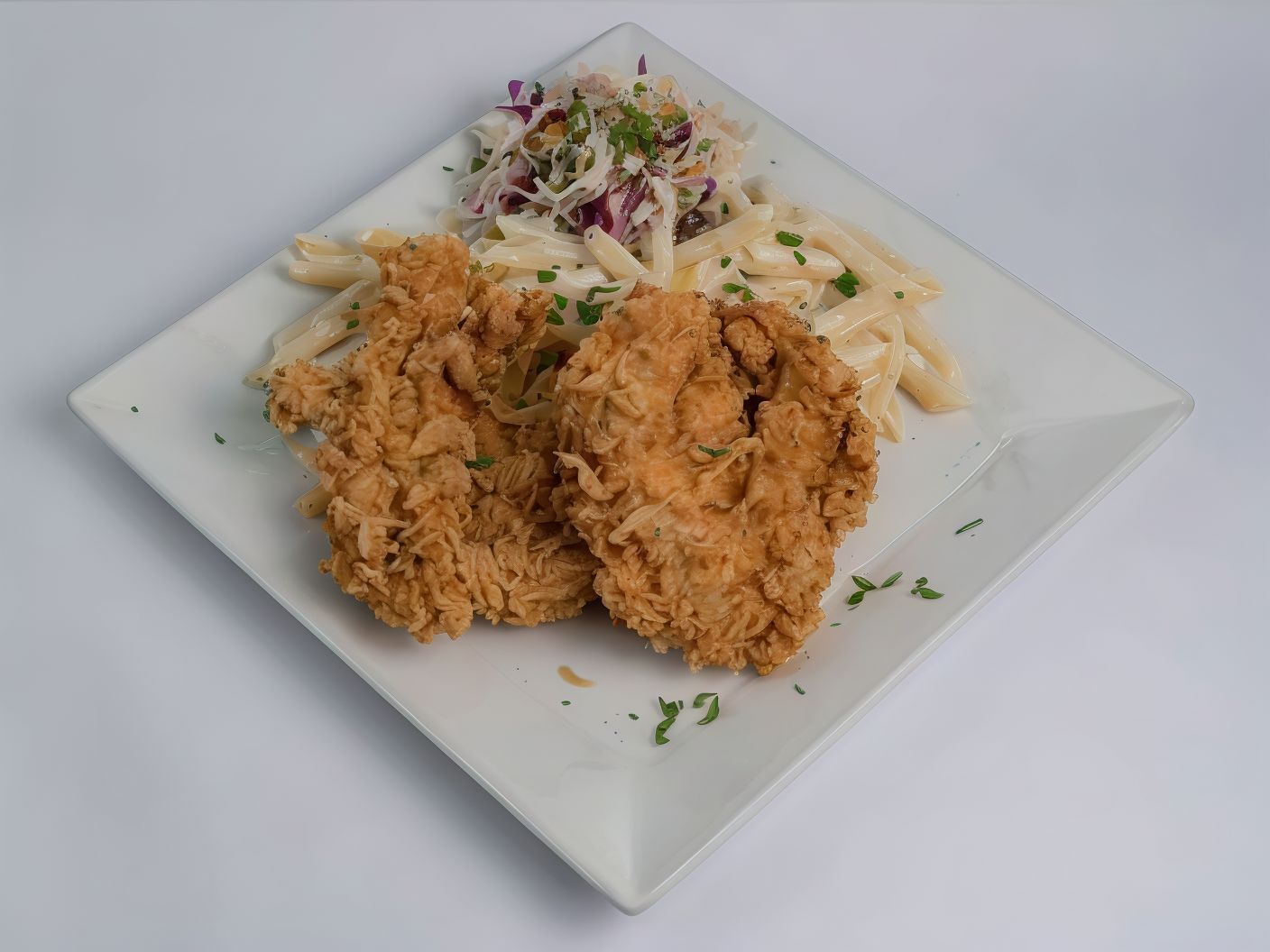 Crispy chicken with pasta