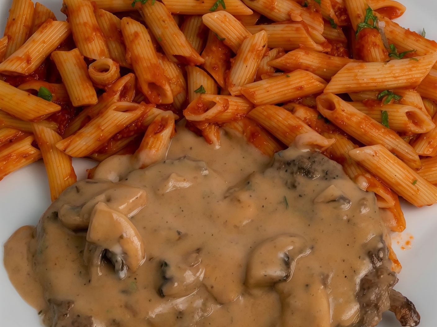mushroom steak with pasta
