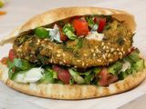 Falafel sandwich with Kiri cheese and pastrami