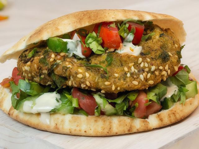 Falafel sandwich with Kiri cheese and pastrami