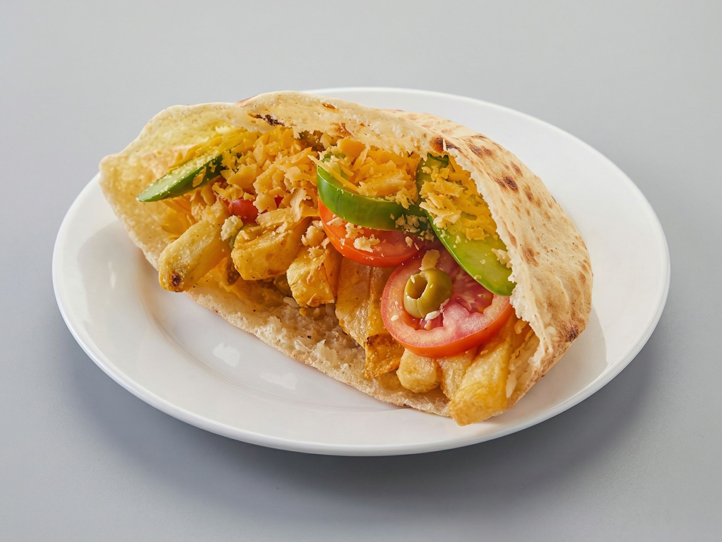 French Fries With Roumi Cheese And Ketchup Sandwich