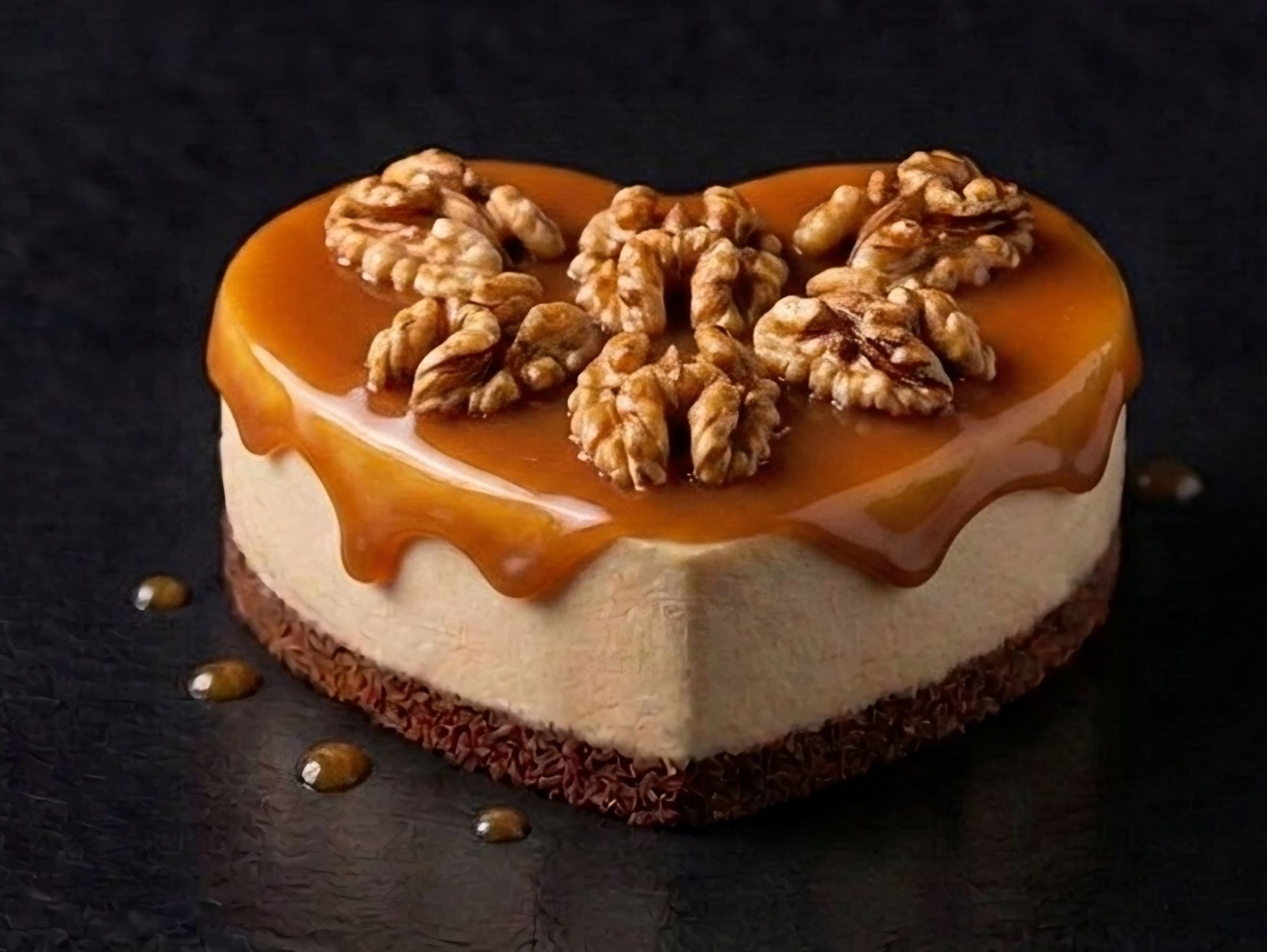 Caramel Walnut Heart Cheesecake
