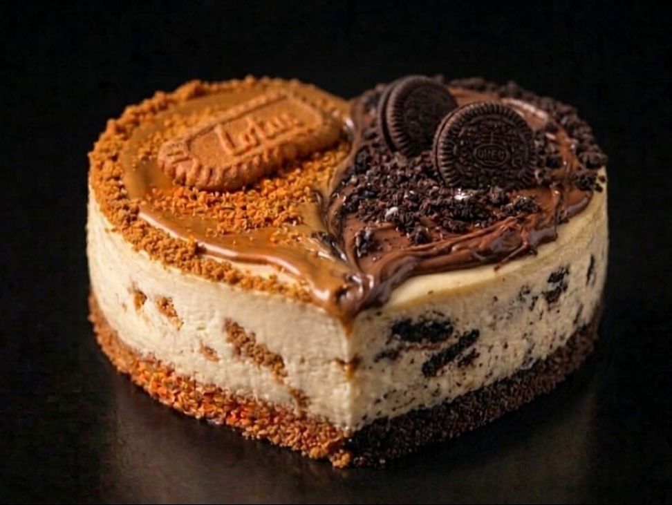 Oreo Lotus Heart Cheesecake