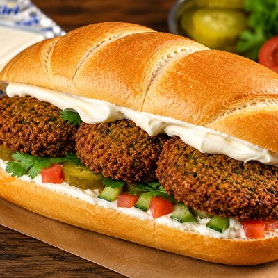 Falafel With Kiri Cheese In Kaiser Bread