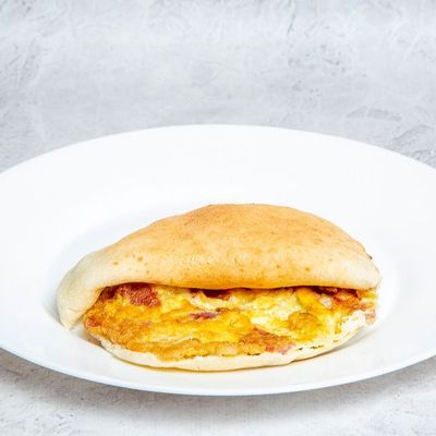 Pastrami eggs on cheddar cheese