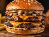 Double meat burger with mixed eggs and cheese