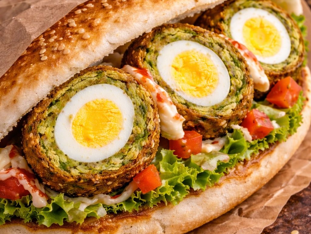 Stuffed falafel with boiled eggs