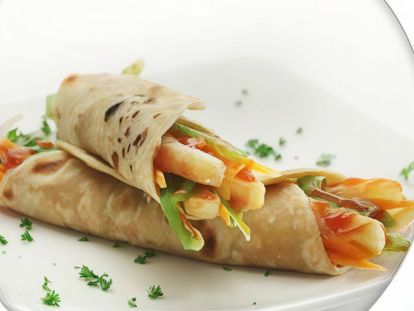Vegetarian French Fries With Mozzarella Wrap Sandwich