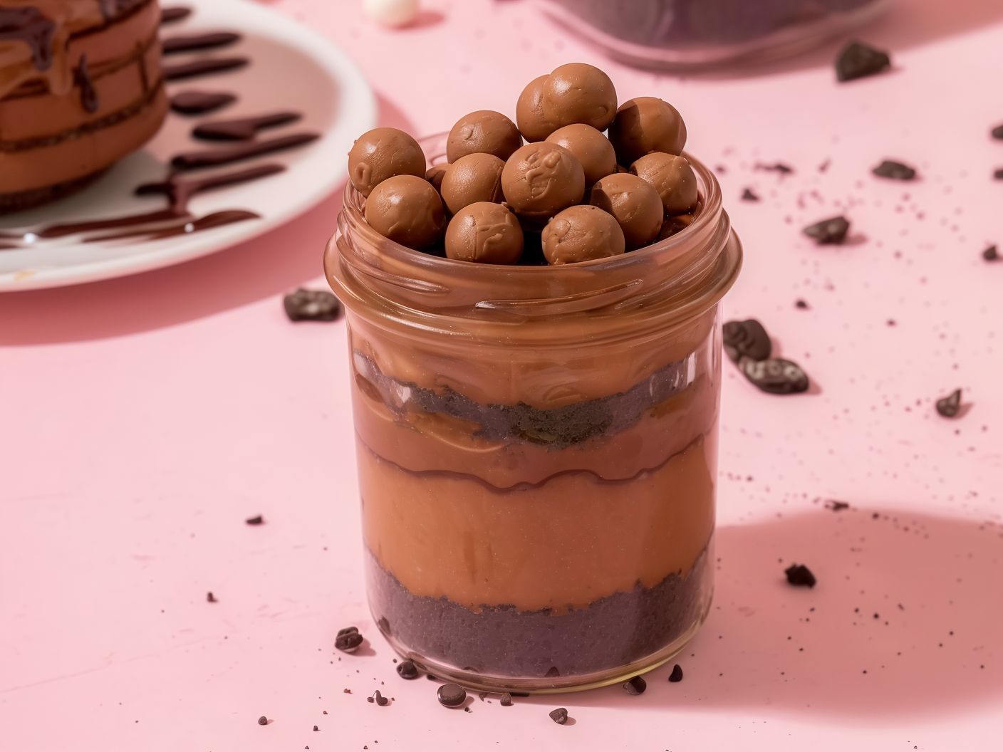 Oreo Cheesecake With Nutella Chocolate And Maltesers Chocolate Jar