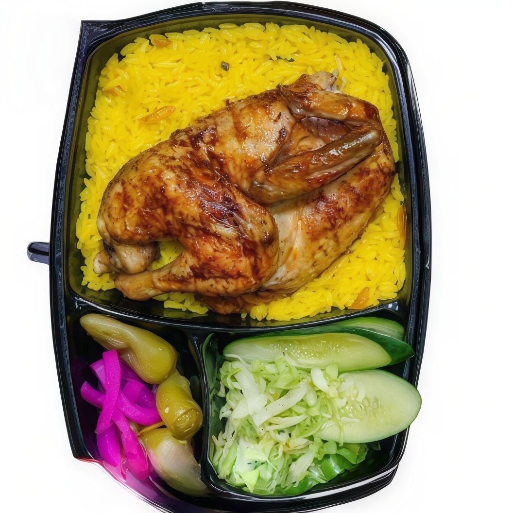 Half Chicken With Rice And Appetizers