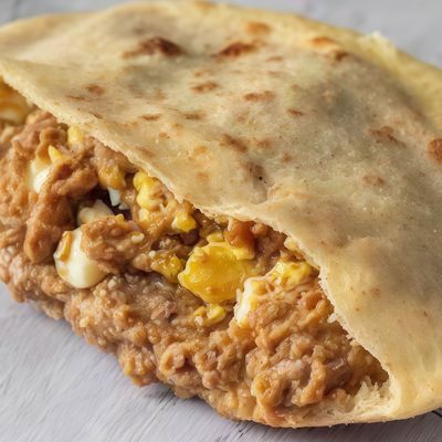 Baladi Ghee Foul With Eggs Sandwich