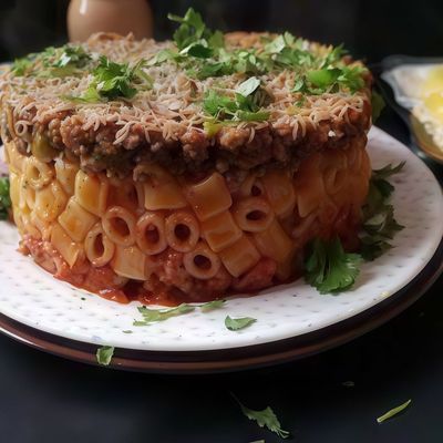 Mix Koshary With Meat Pasta Casserole