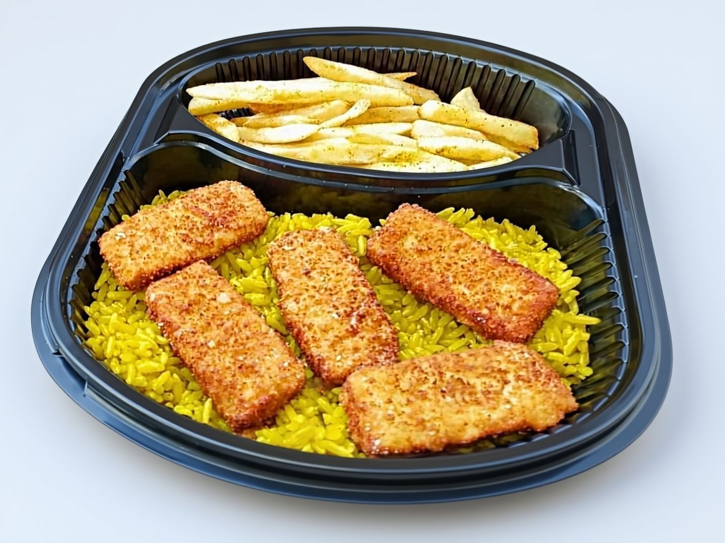 Boneless Chicken Meal With French Fries And Spiced Rice