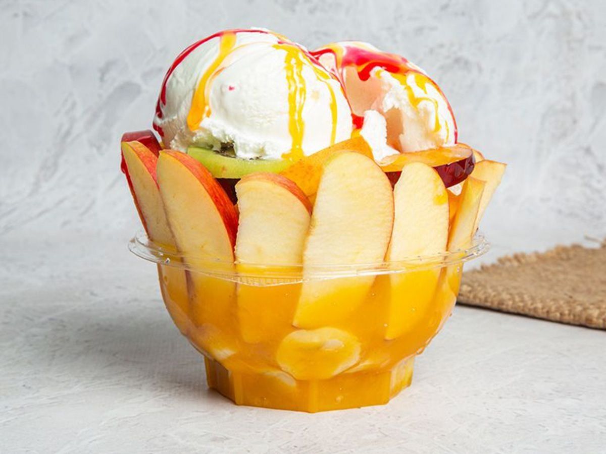 Fruit salad with ice cream
