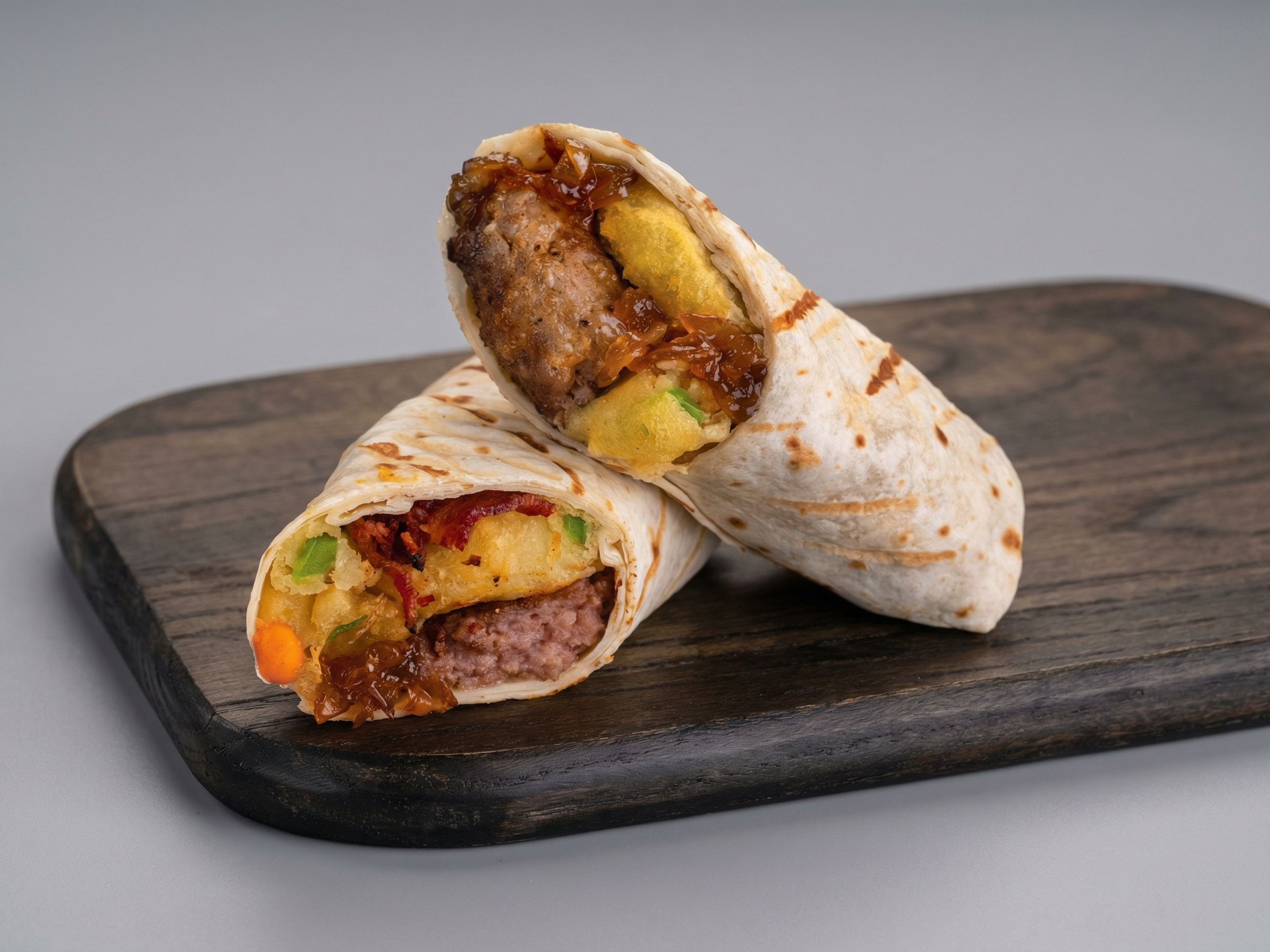 Beef wrap with cheese and barbecue sauce