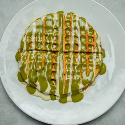 White chocolate waffle with pistachios
