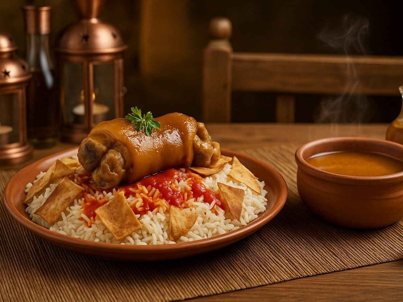 Meal Of Knuckles And Plate Of Fattah And Soup