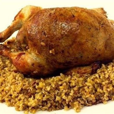 Stuffed Baladi Chicken With Freekeh Grits