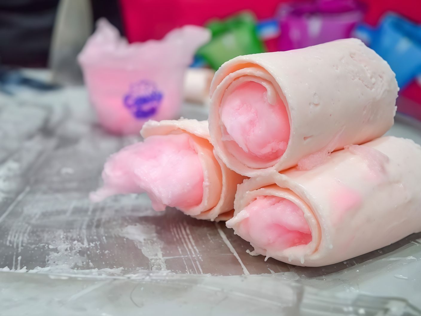 Cotton Candy Roll Ice Cream