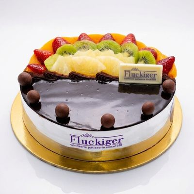 Half cream with fruits and half chocolate cake - 20 cm