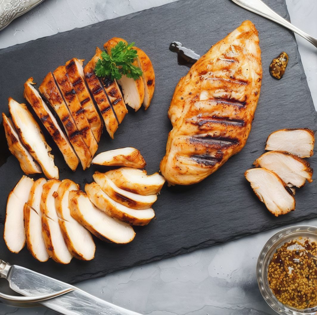 Grilled breasts meal on charcoal