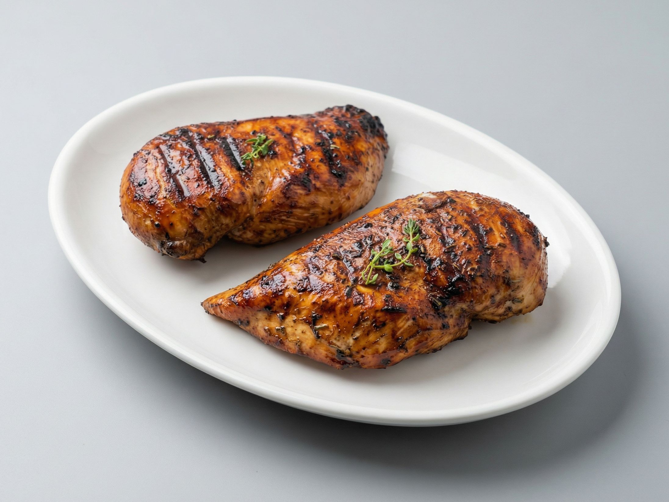 Grilled pane breasts over charcoal