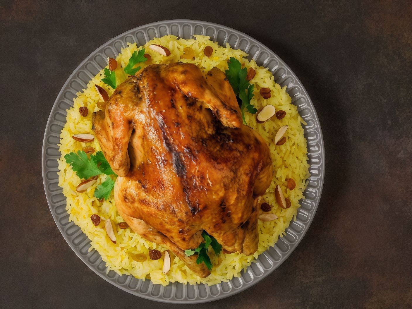 Chicken, Large Rice, Salad And Bread