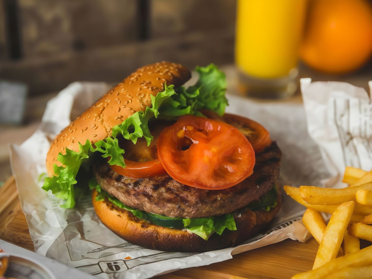 Burger With Drink And Fries