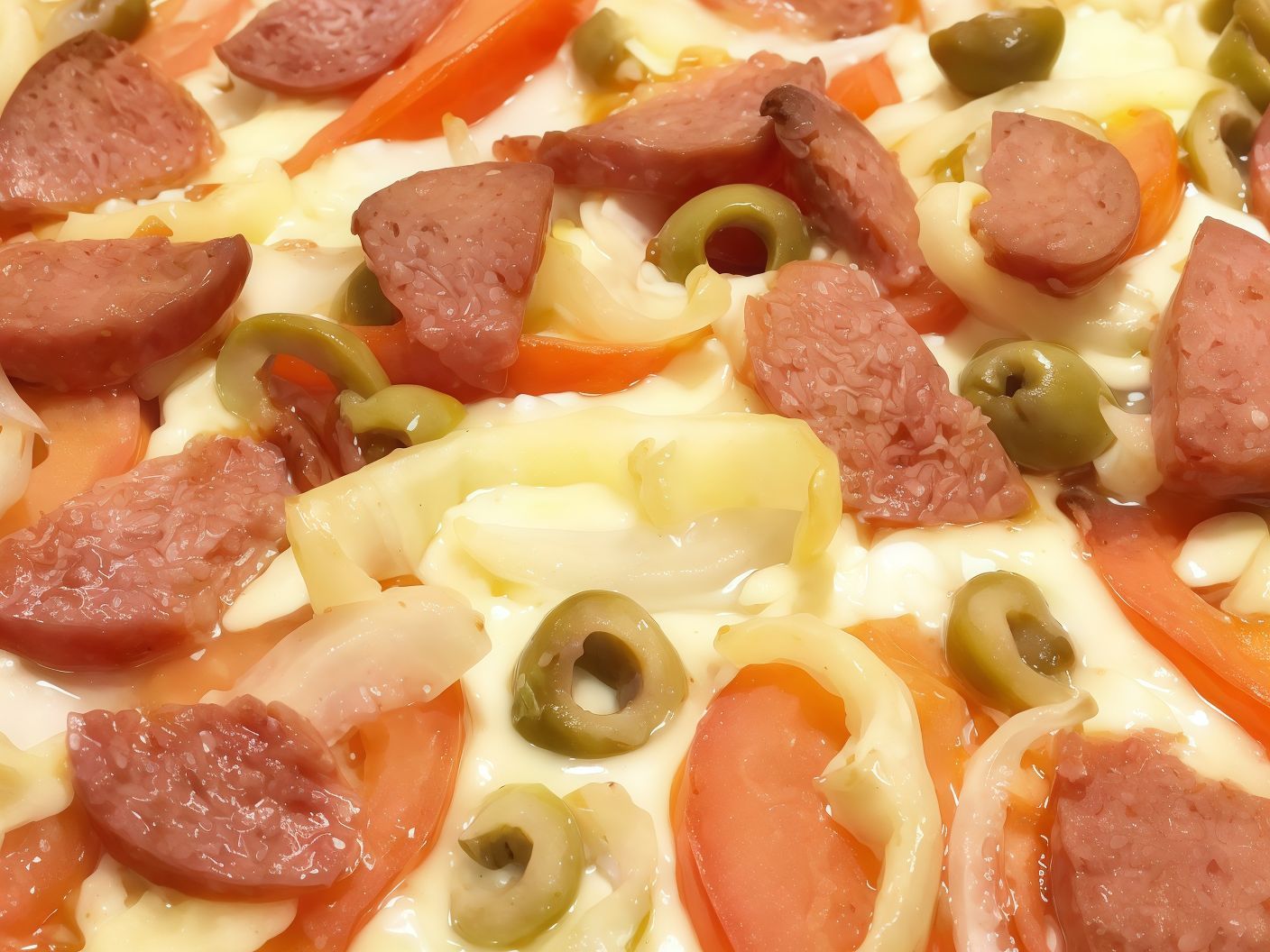 Oriental pizza with sausage and hotdog