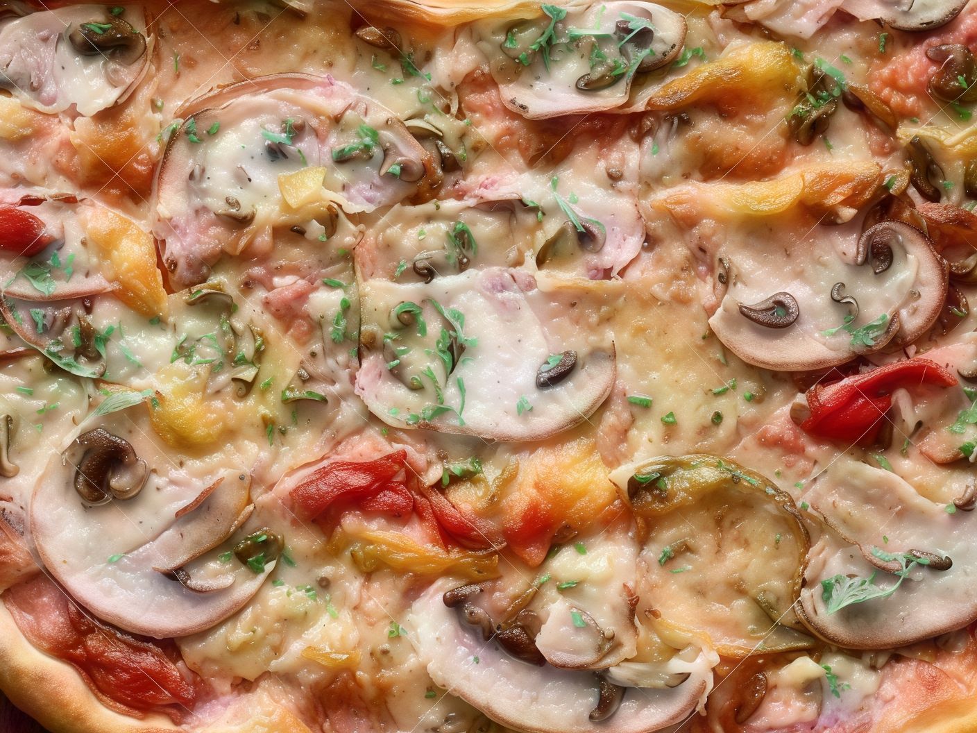 Oriental pizza with basturma and mushroom