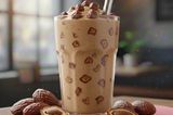 Cup of dates with milk, pieces, and juice