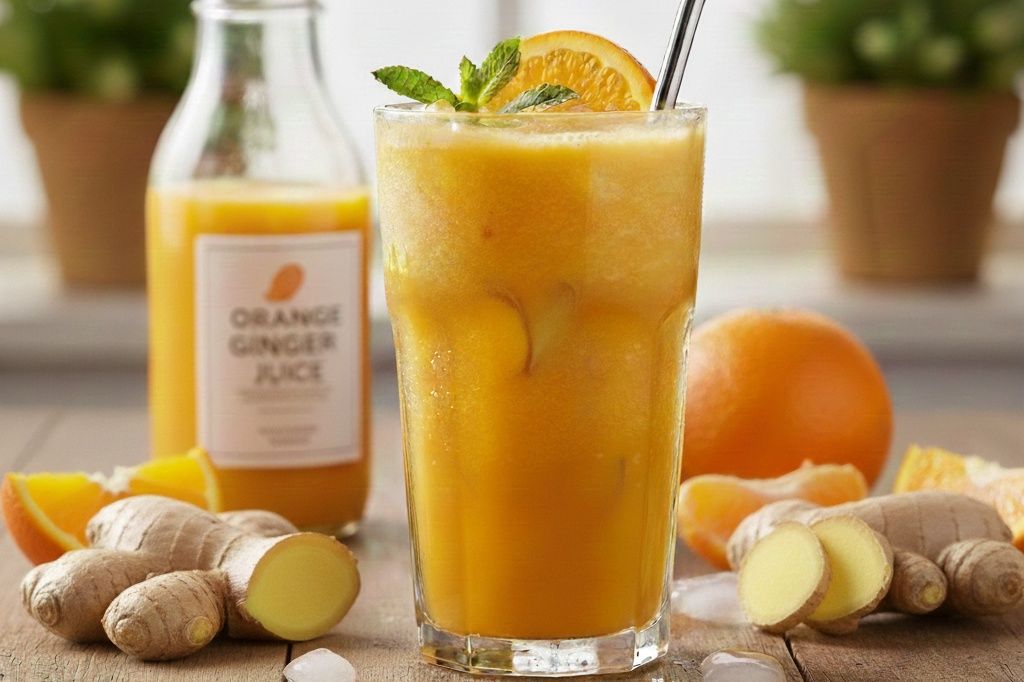 Orange cup with fresh ginger