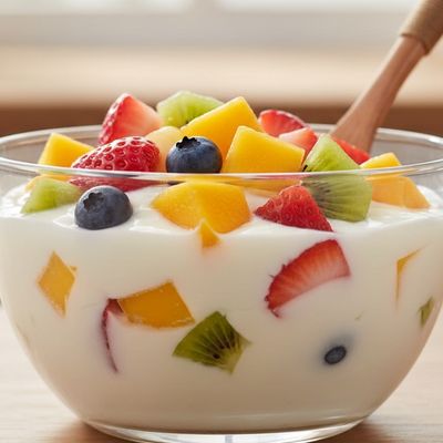 Yogurt dish with fruit pieces