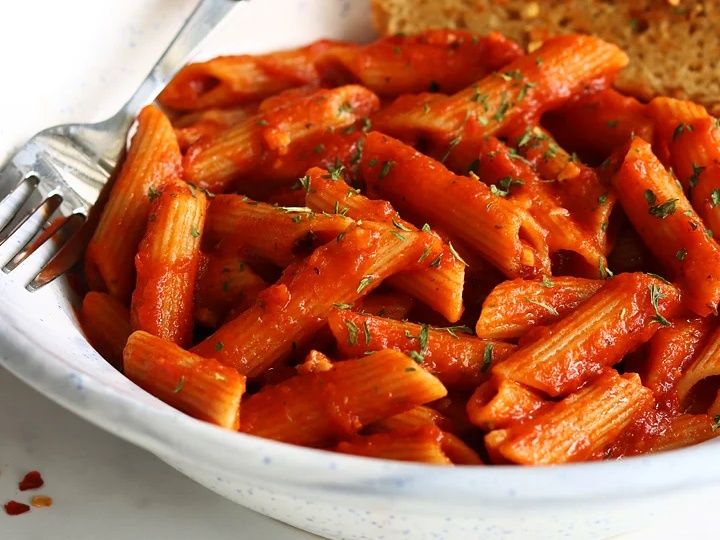 Pasta with red sauce and minced meat