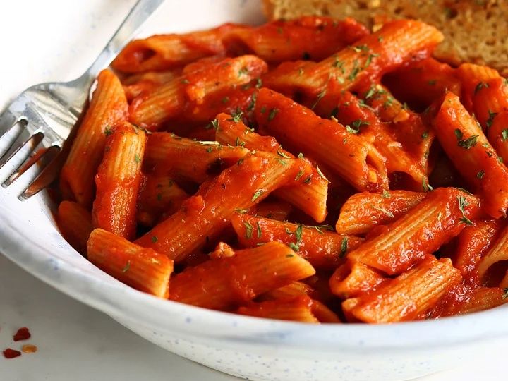 Pasta with red sauce and sausage