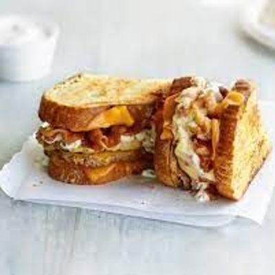 Mashed potato sandwich with boiled egg
