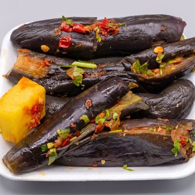 Boiled eggplant dish with garlic and chili Pepper