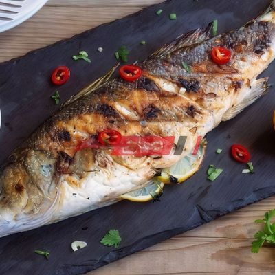 Sea bass meal with seafood soup