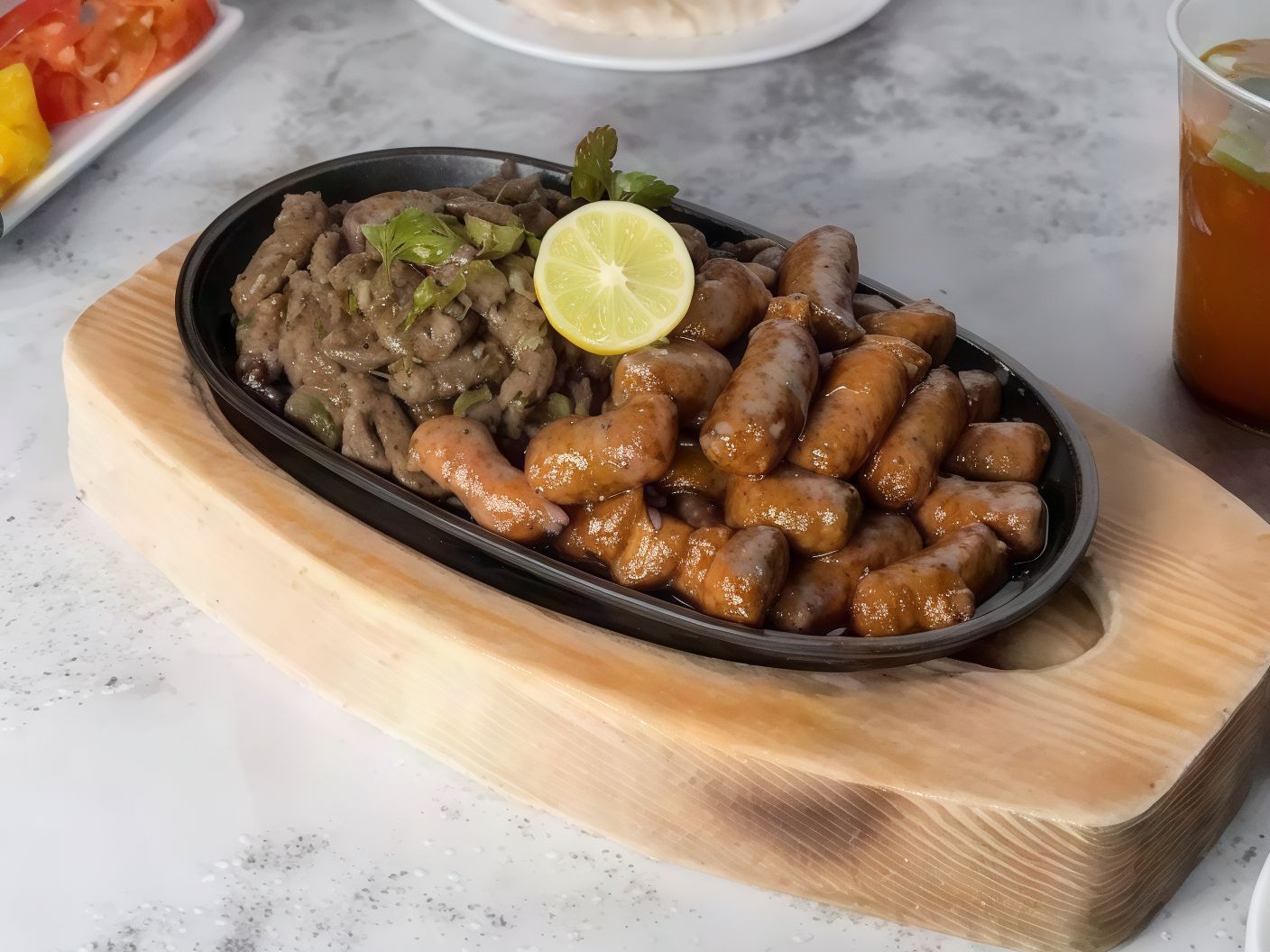 Quarter of mixed liver and sausage