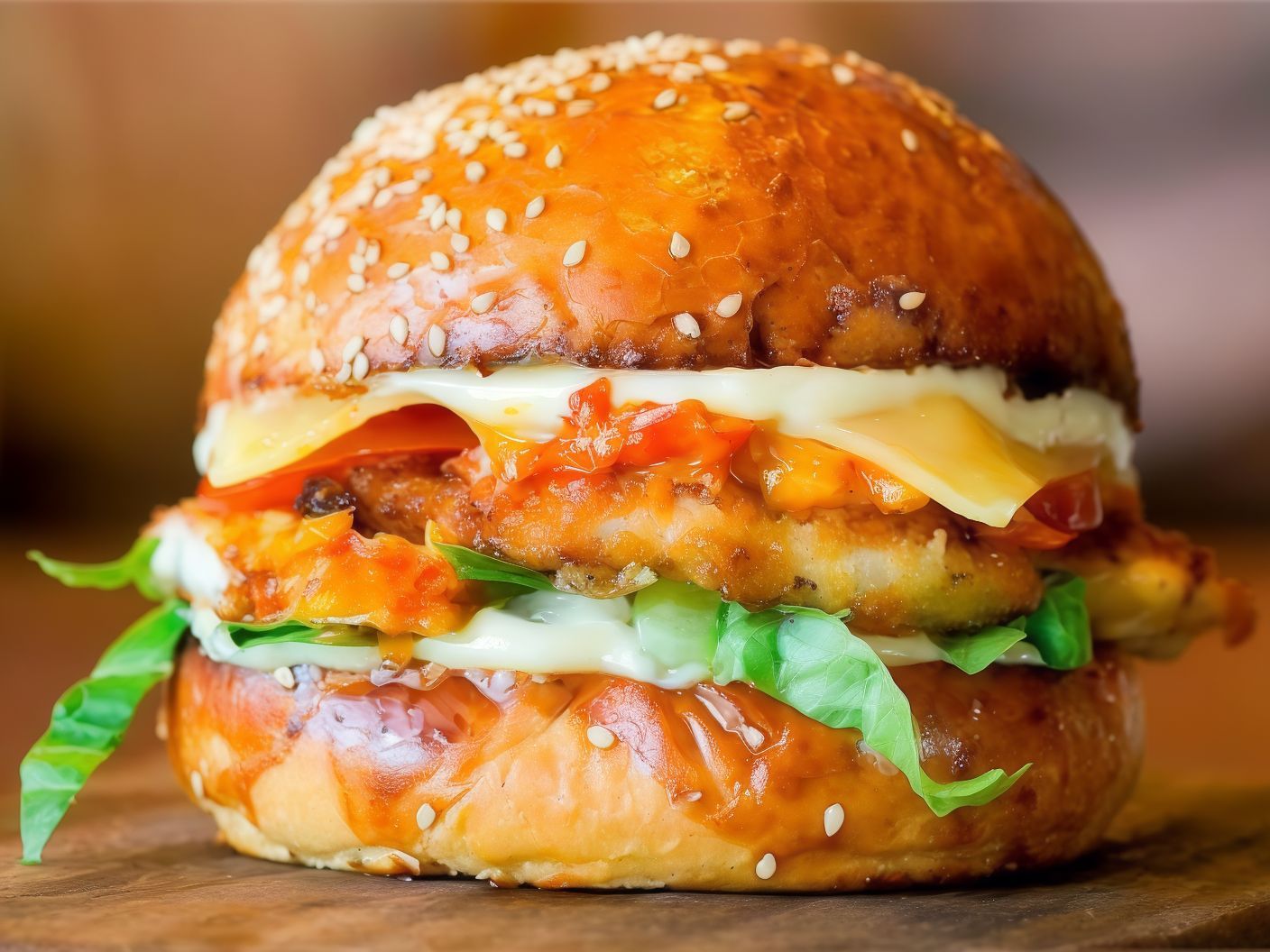 Chicken Burger With Eggs Sandwich