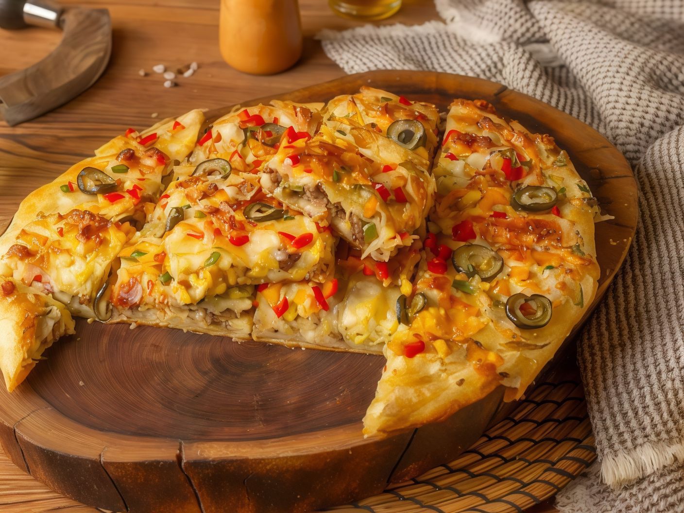 Oriental pizza with Kiri pastrami