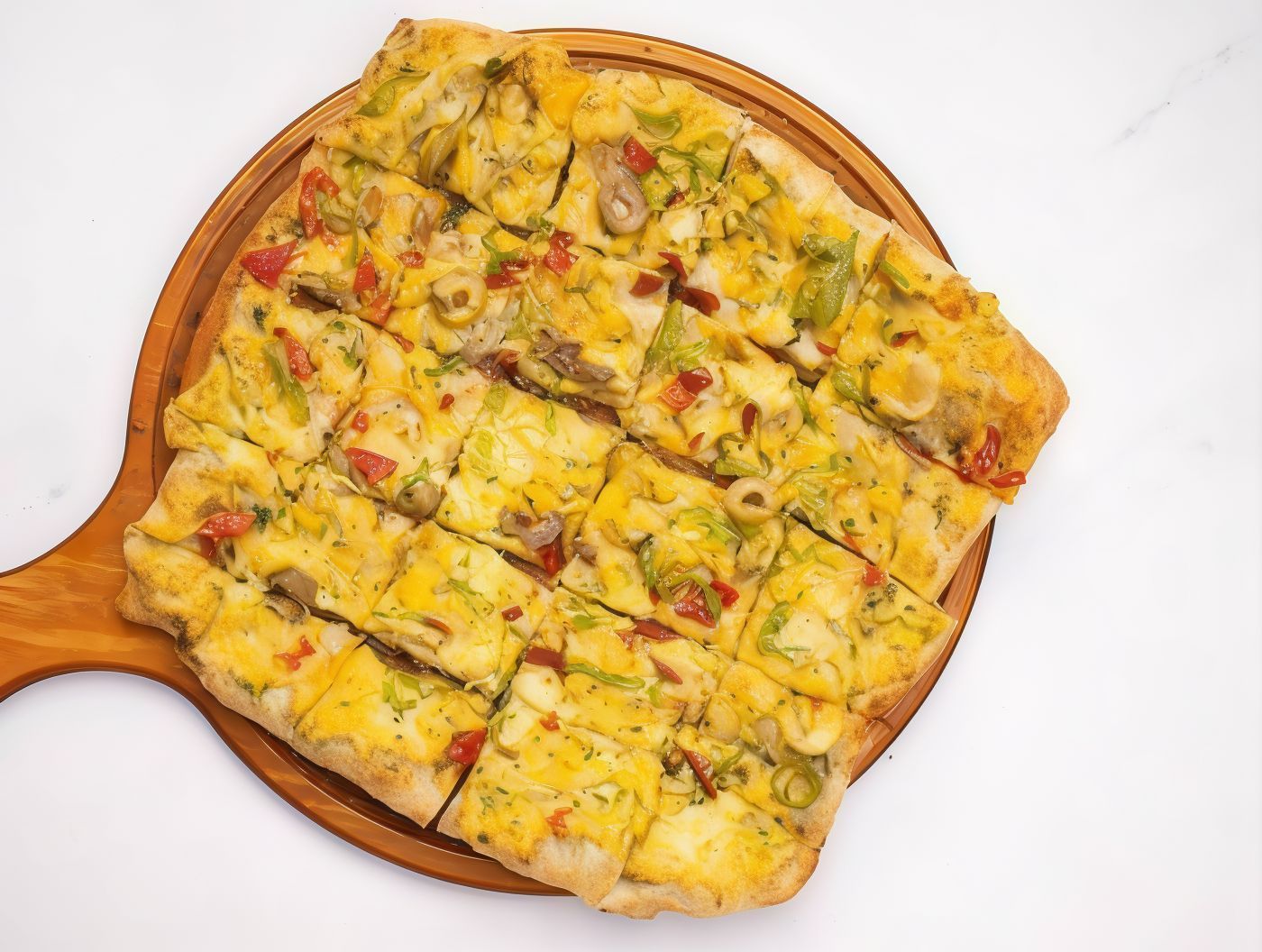 Oriental pizza with tuna slices