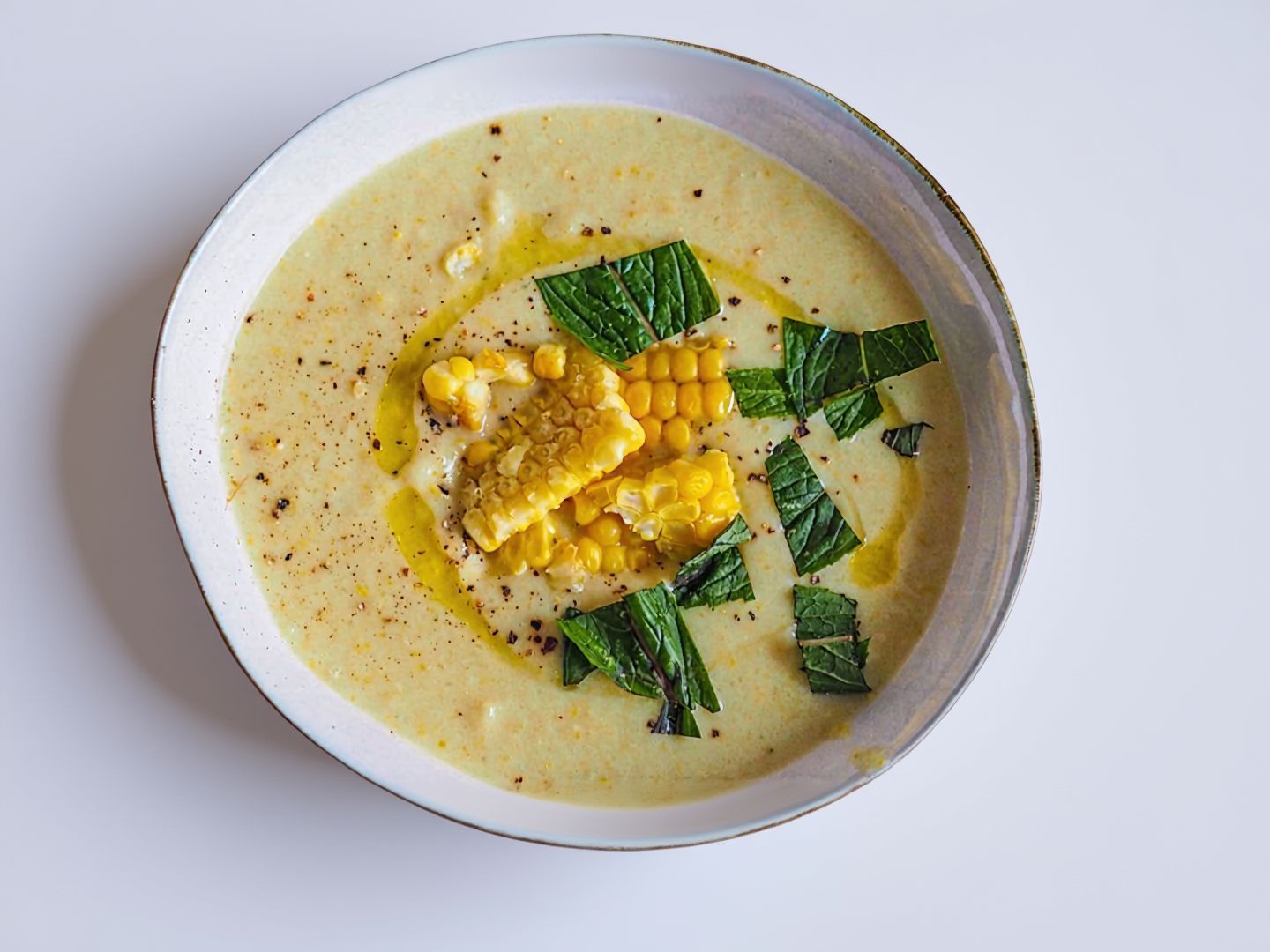 Sweet Corn Cream Soup With Mint