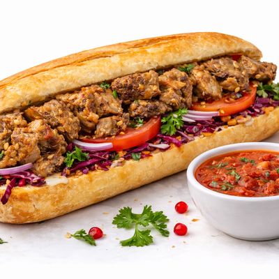 2 lamb meat sandwiches