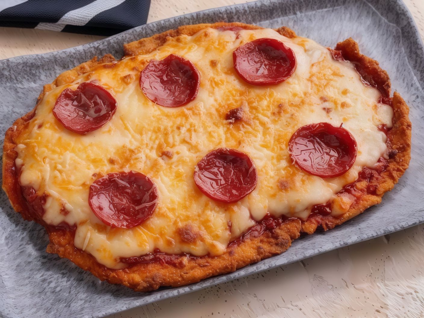 Pizza-style schnitzel with a side dish.