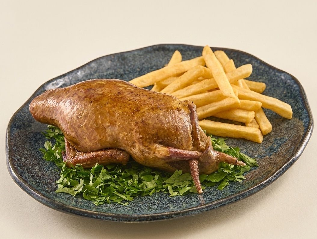 Stuffed pigeon with rice with potatoes